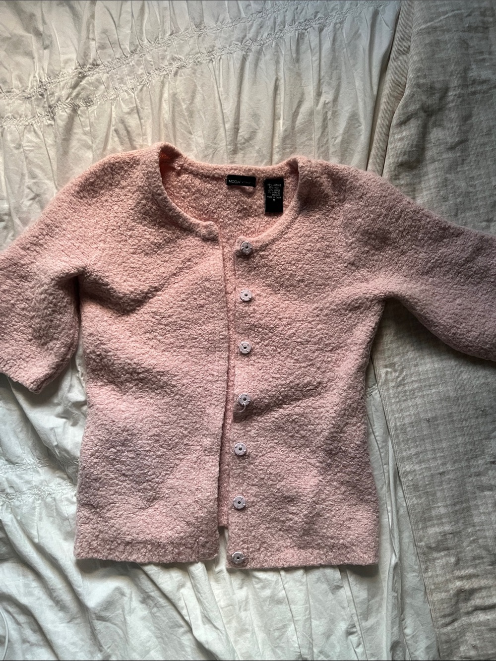 Moda International Pale Pink Bouclé Button-Front Cardigan